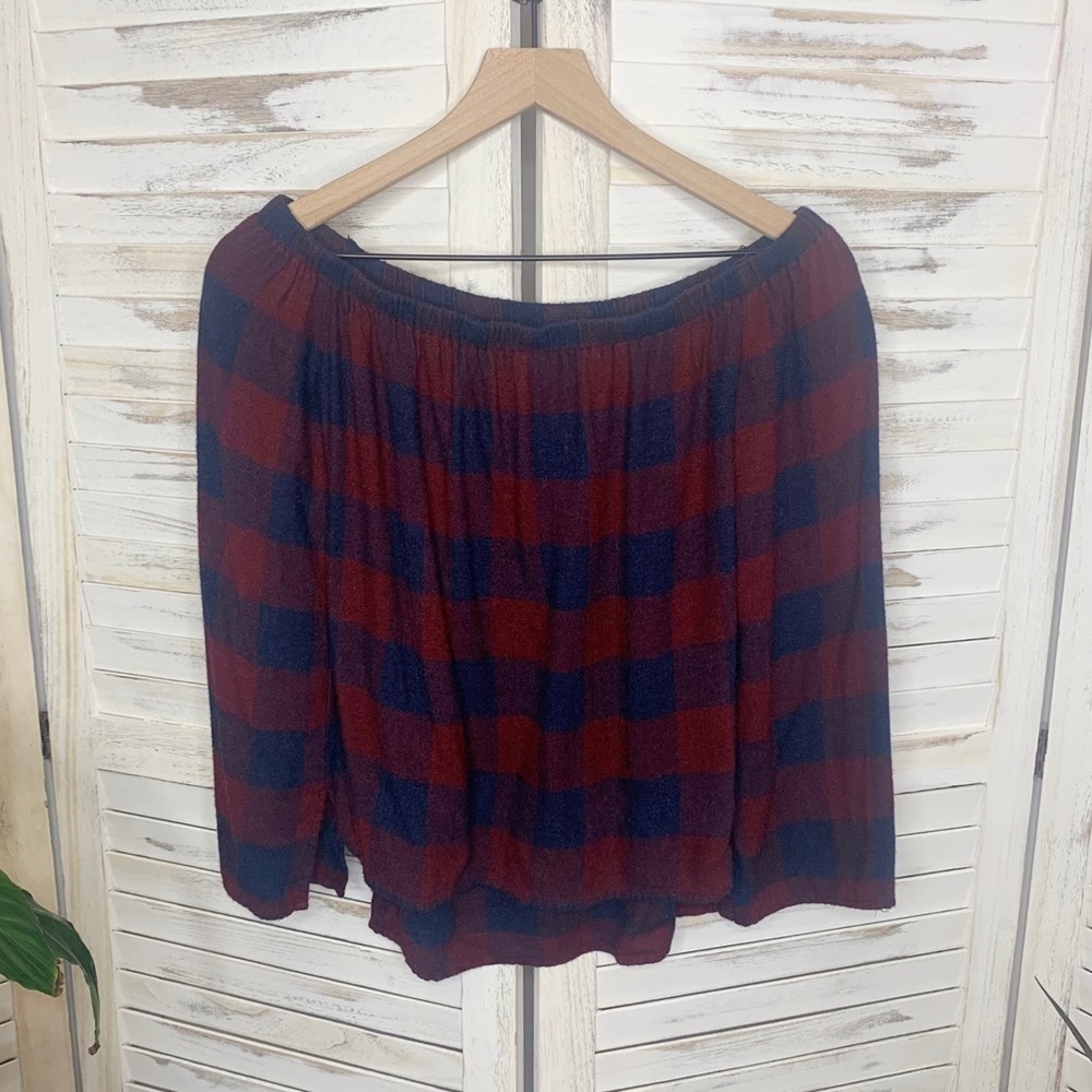 CLOTH & STONE Plaid Off-The-Shoulder Top XS